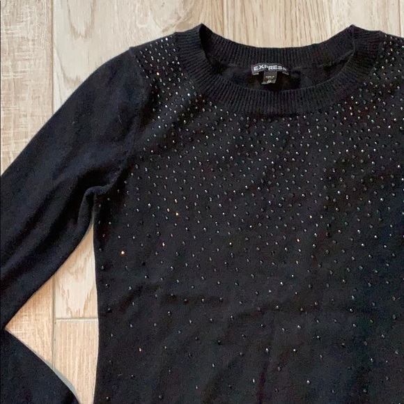Express Tops - Express Black Rhinestone Crew Neck Sweatshirt